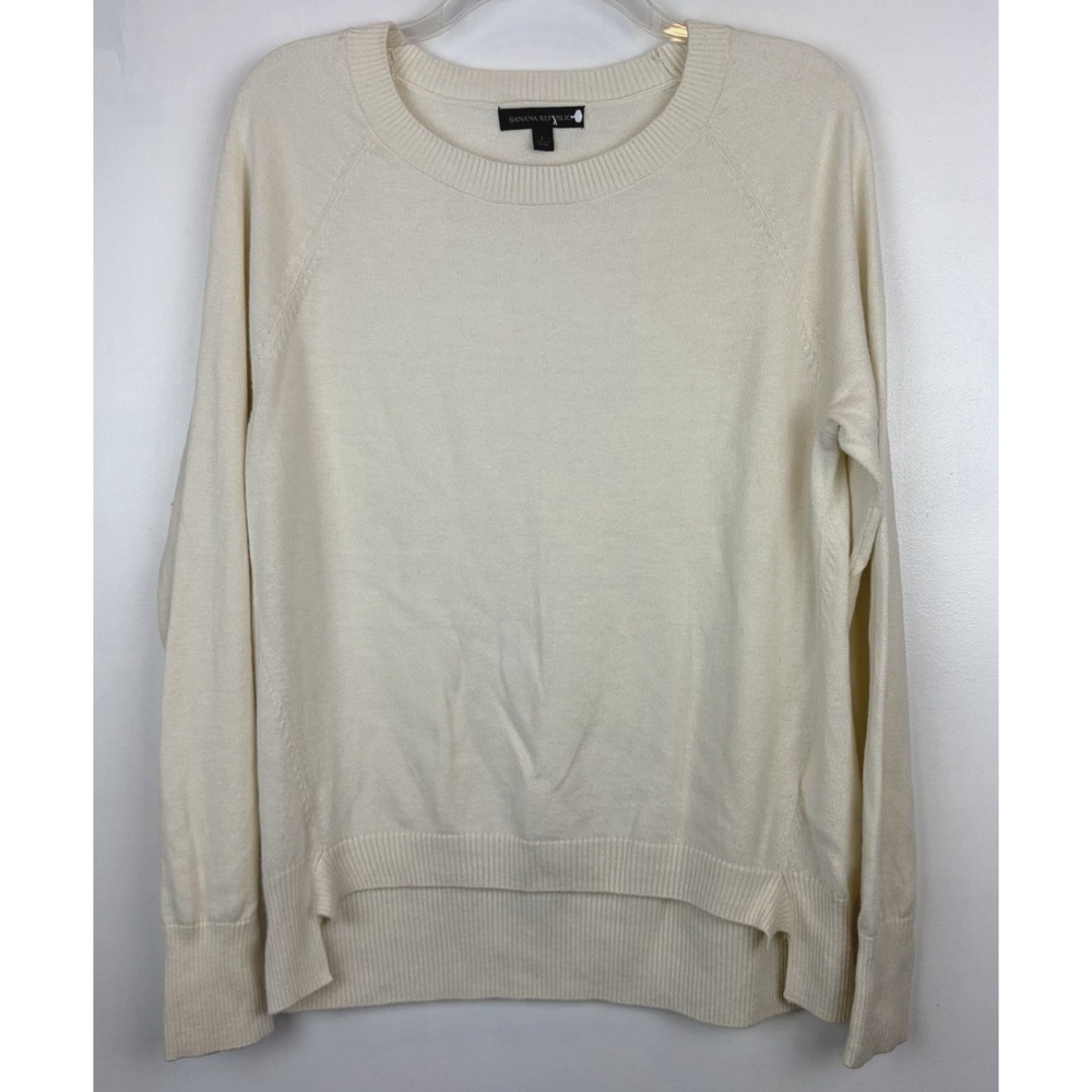 Banana Republic Sweater Women Large Ivory Knit Pullover Lightweight Capsule